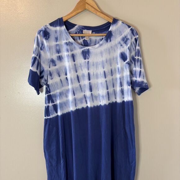Logo By Lori Goldstein Blue Tie Dye Dress Knee Length Pockets Casual Sz Medium - Picture 2 of 9